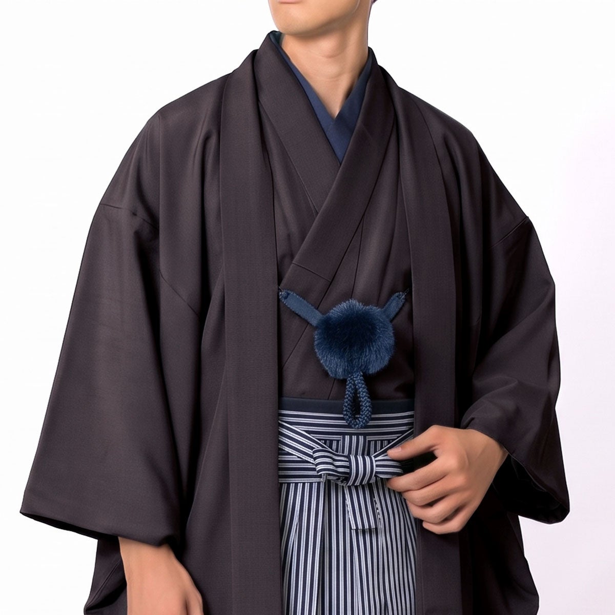 男着物 袴付き 11点フルセット 洗える ちりめん 袷 焦茶