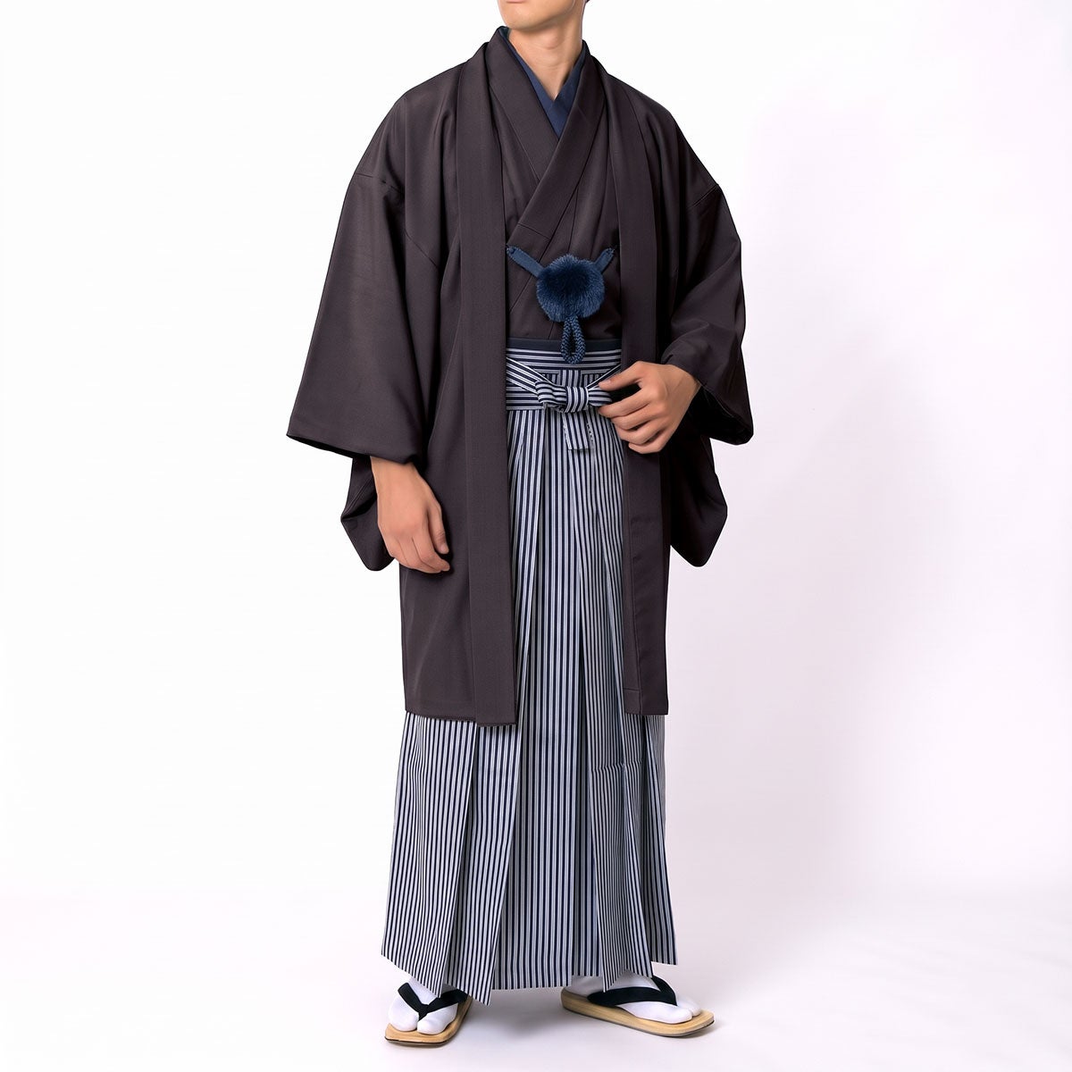 男着物 袴付き 11点フルセット 洗える ちりめん 袷 焦茶