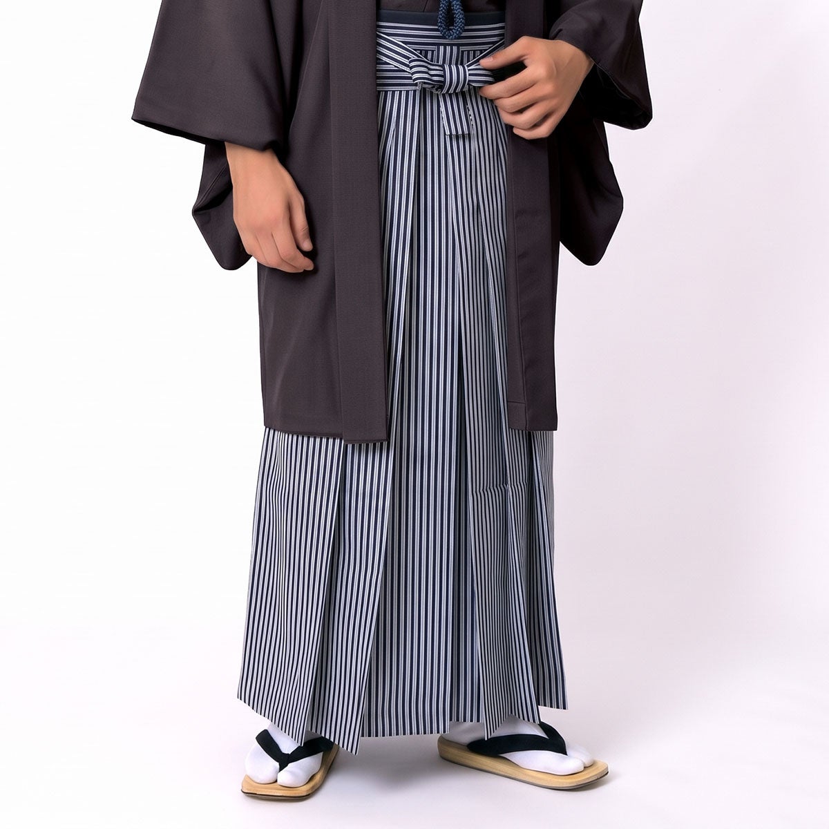 男着物 袴付き 11点フルセット 洗える ちりめん 袷 焦茶