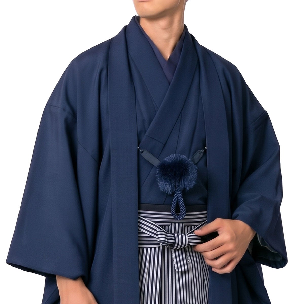 男着物 袴付き 11点フルセット 洗える ちりめん 袷 濃紺