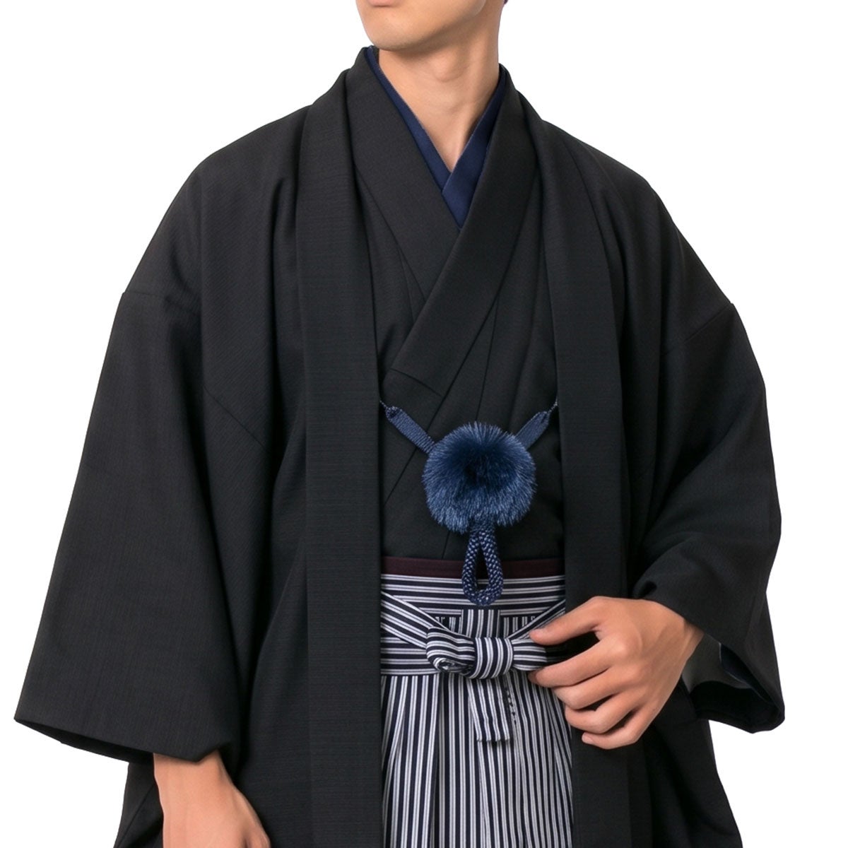 男着物 袴付き 11点フルセット 洗える ちりめん 袷 黒