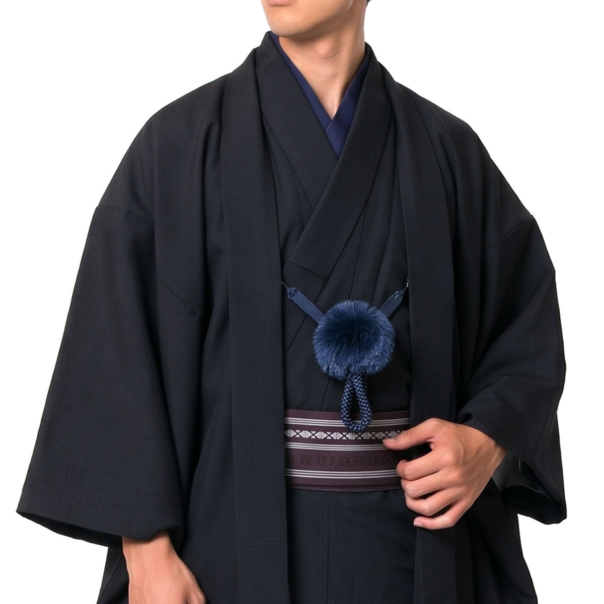 男着物 袴付き 11点フルセット 洗える ちりめん 袷 黒