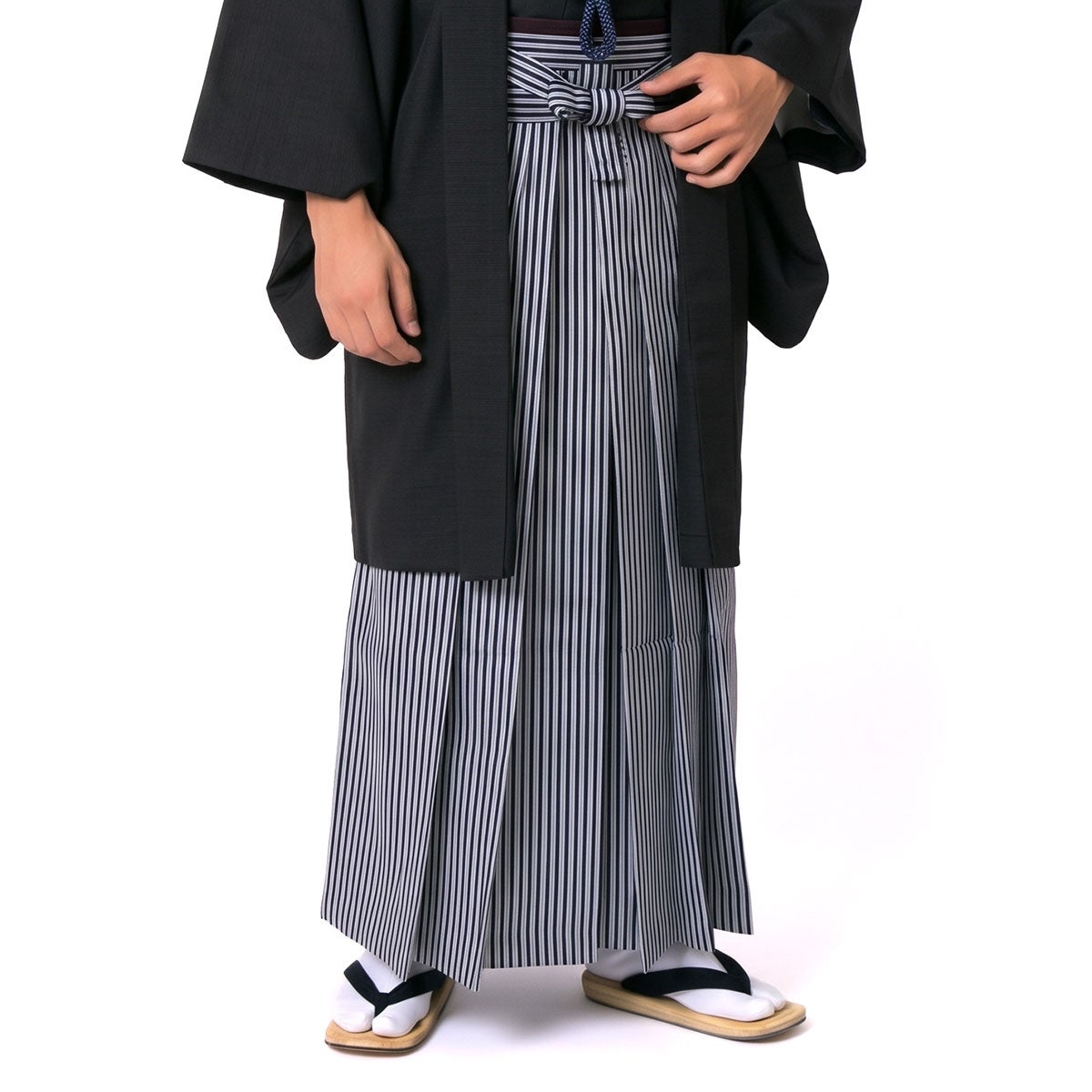 男着物 袴付き 11点フルセット 洗える ちりめん 袷 黒