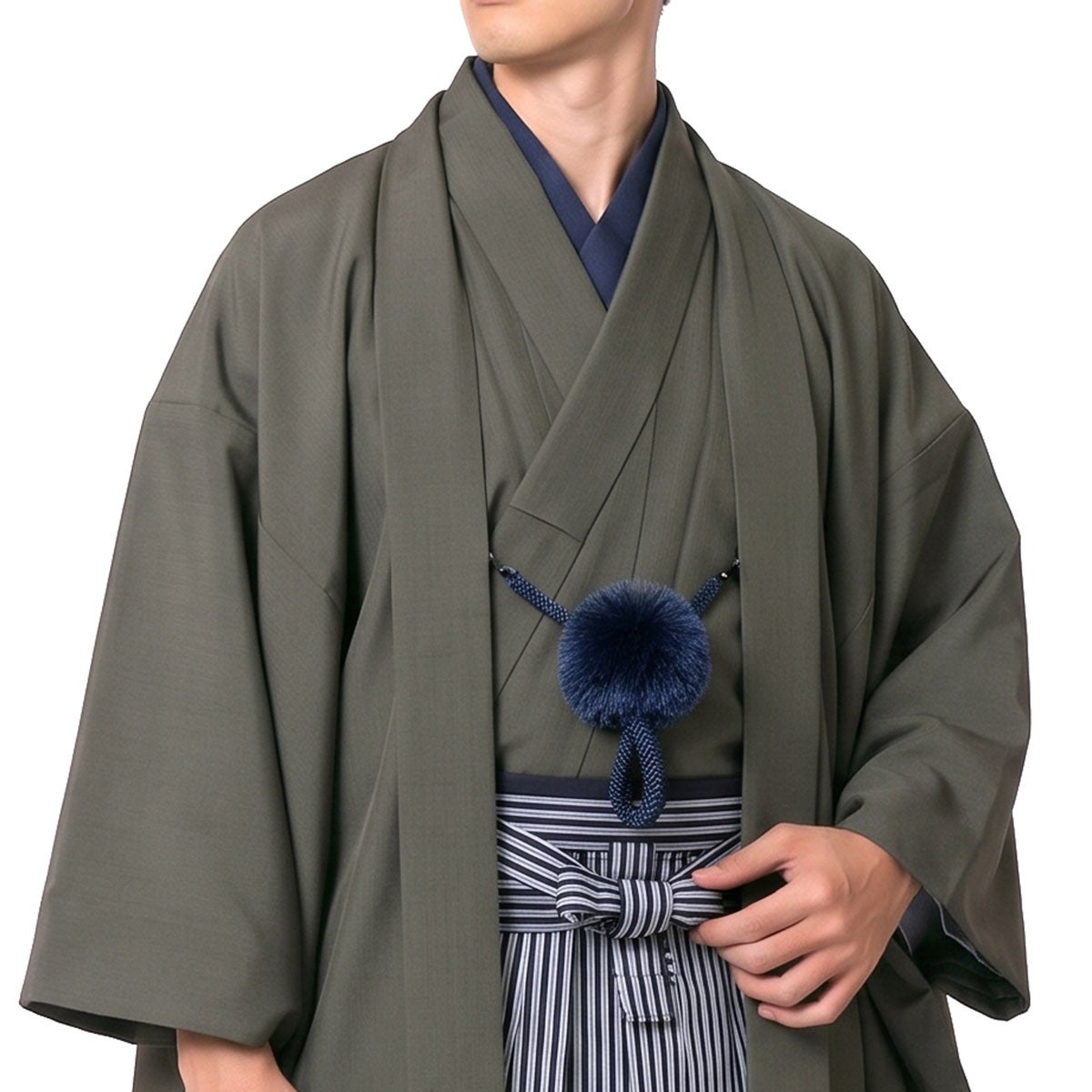 男着物 袴付き 11点フルセット 洗える ちりめん 袷 濃グレー