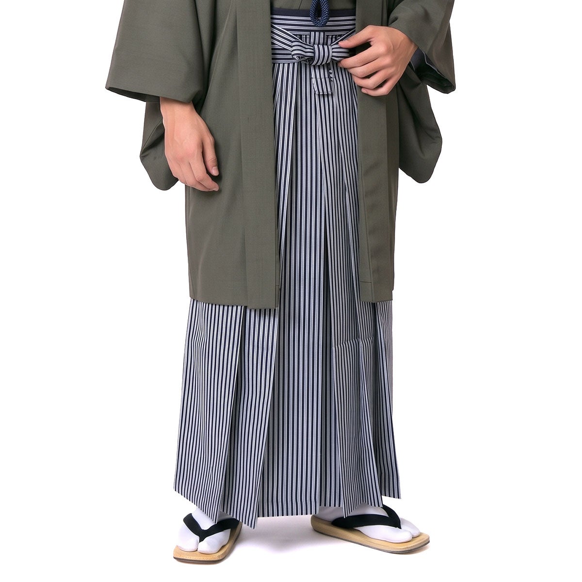男着物 袴付き 11点フルセット 洗える ちりめん 袷 濃グレー