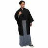 袴付きの男着物11点フルセット 洗える着物 ちりめん 黒 3L