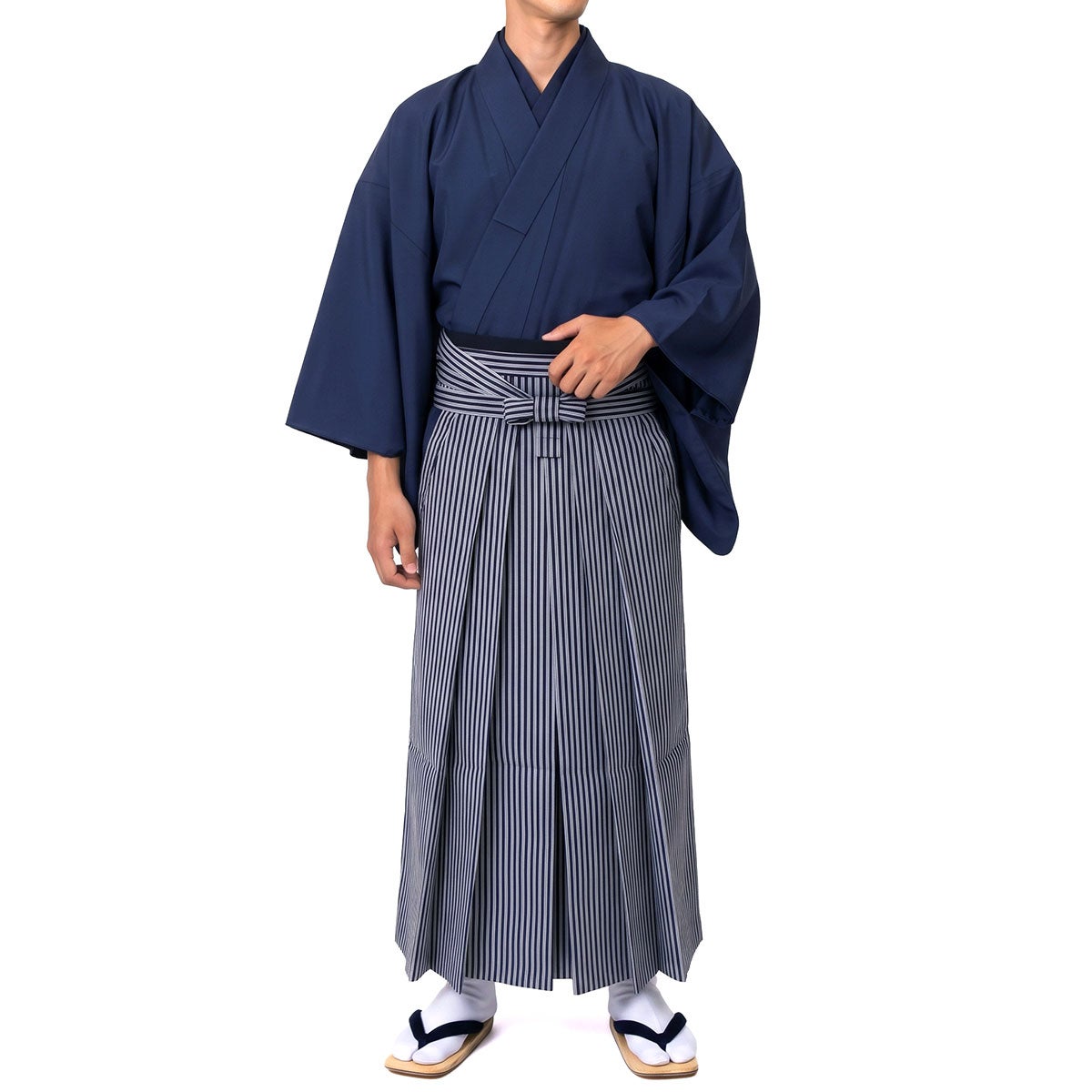 男着物 羽織袴 11点フルセット 洗える ちりめん 袷 濃紺