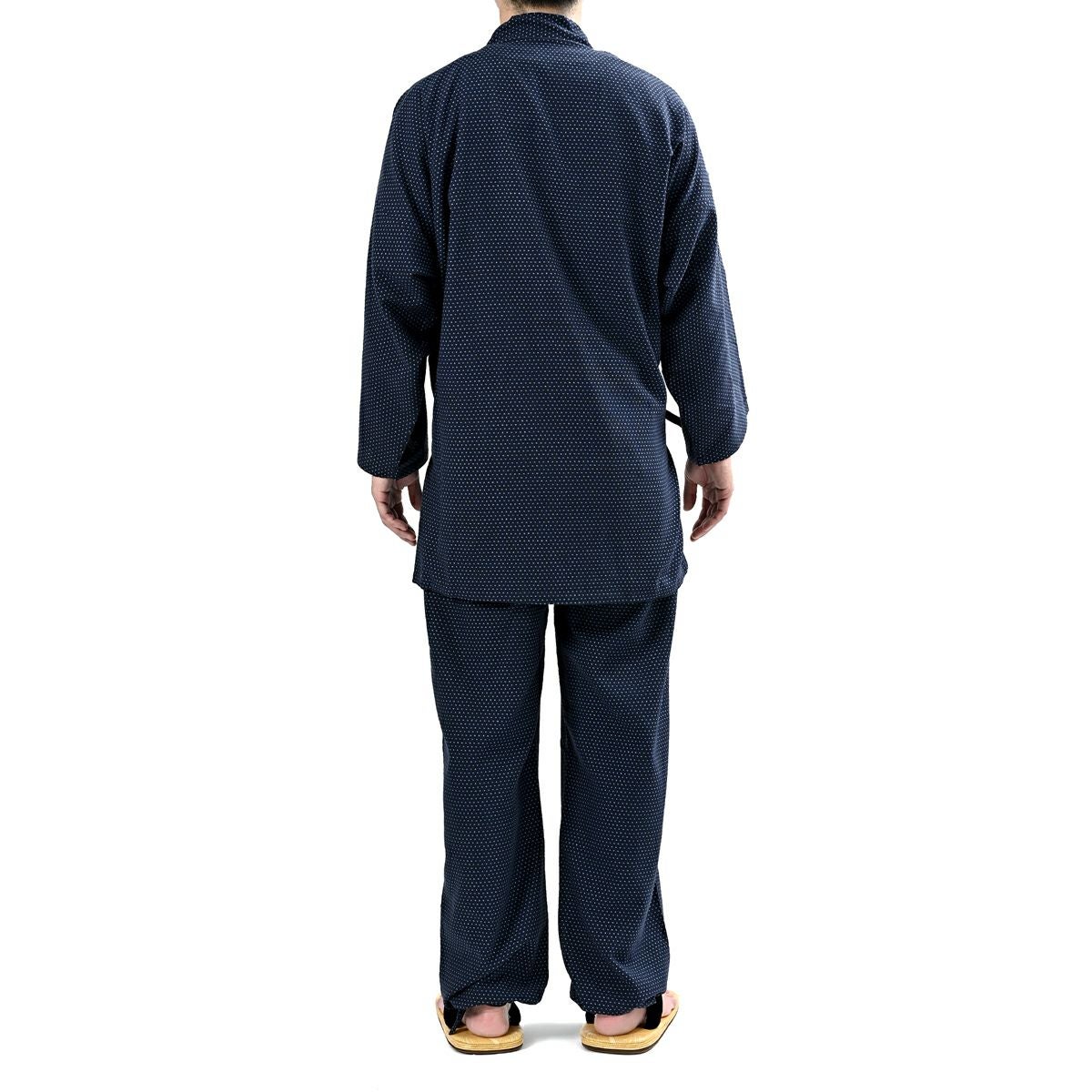 作務衣 男物 綿 水玉 紺