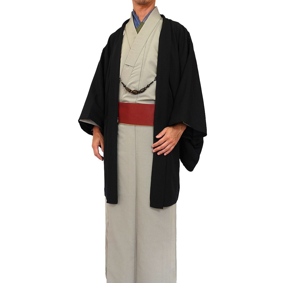 男羽織 正絹 黒 振袖柄 M