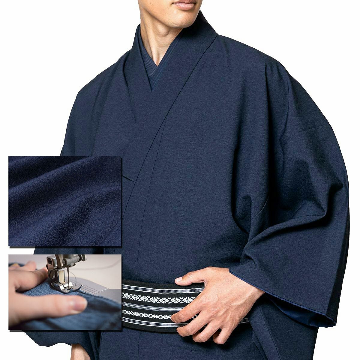 男羽織 洗える 袷 ちりめん 濃紺 SS S