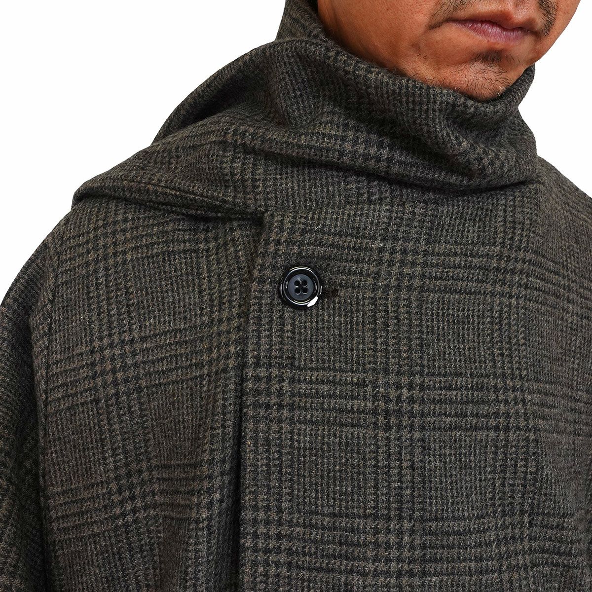 襟巻コート メンズ チェック 茶