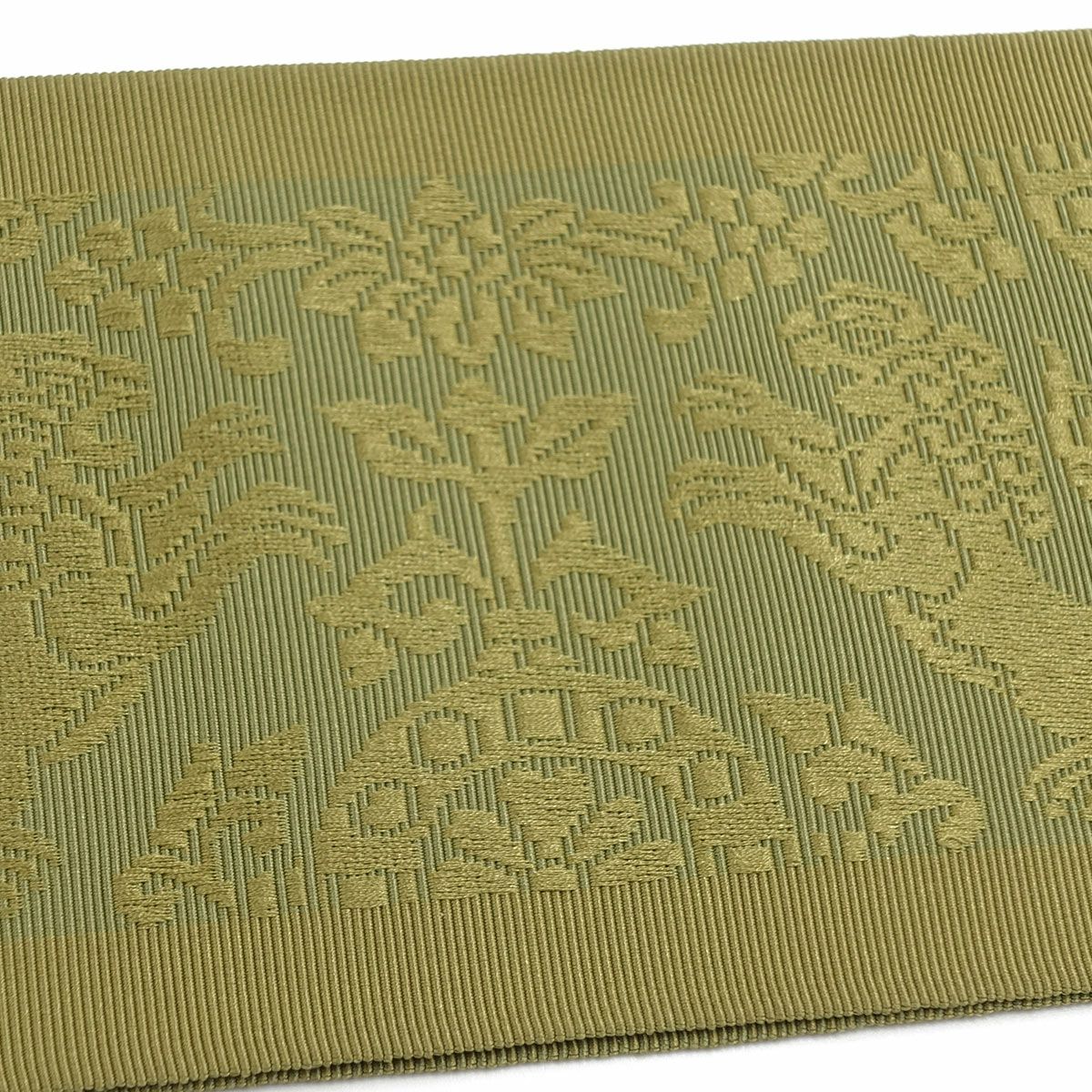 角帯 正絹 博多織物 大倉織物 樹下双獣文風 獅子 カーキ