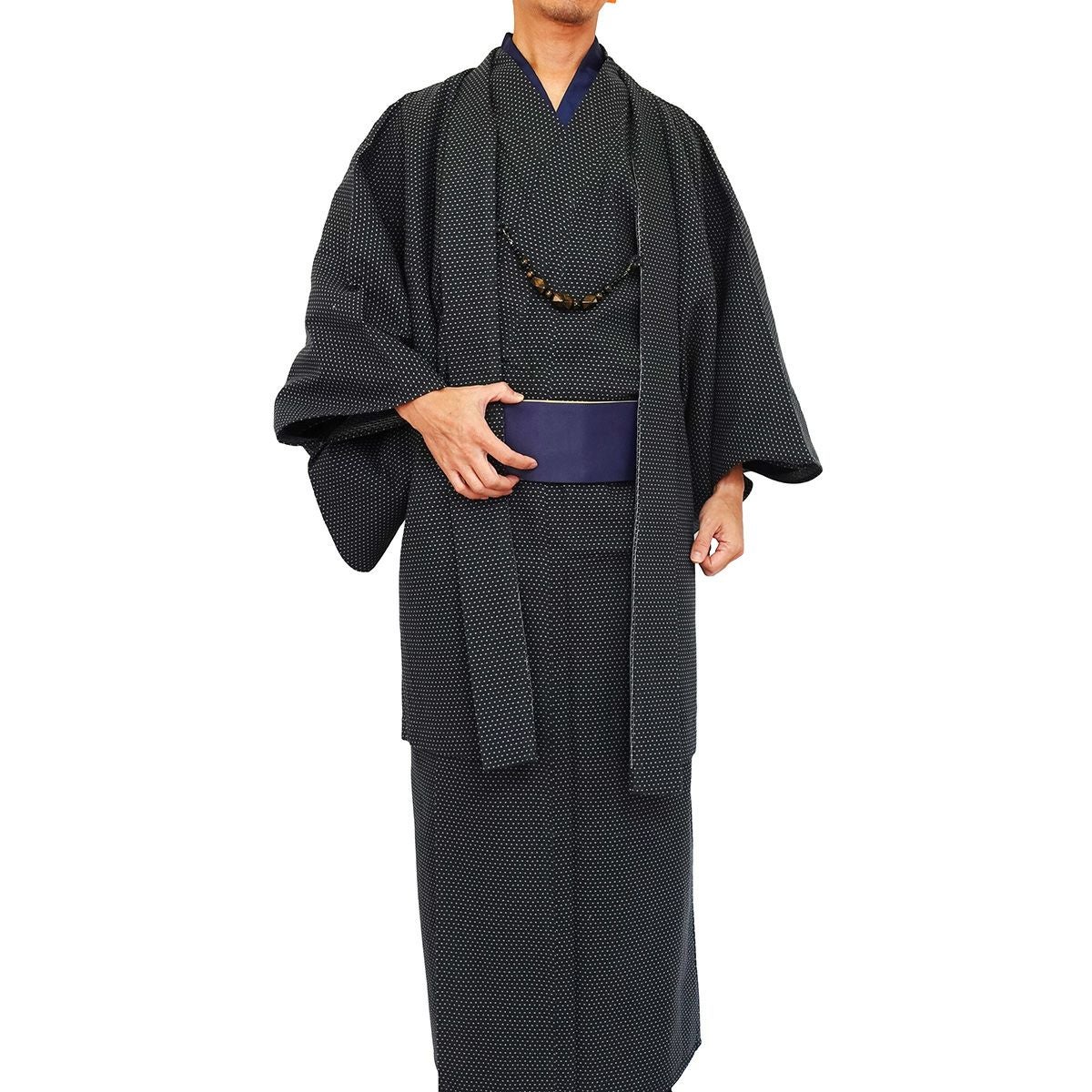 木綿羽織 メンズ 単衣 水玉 グレー