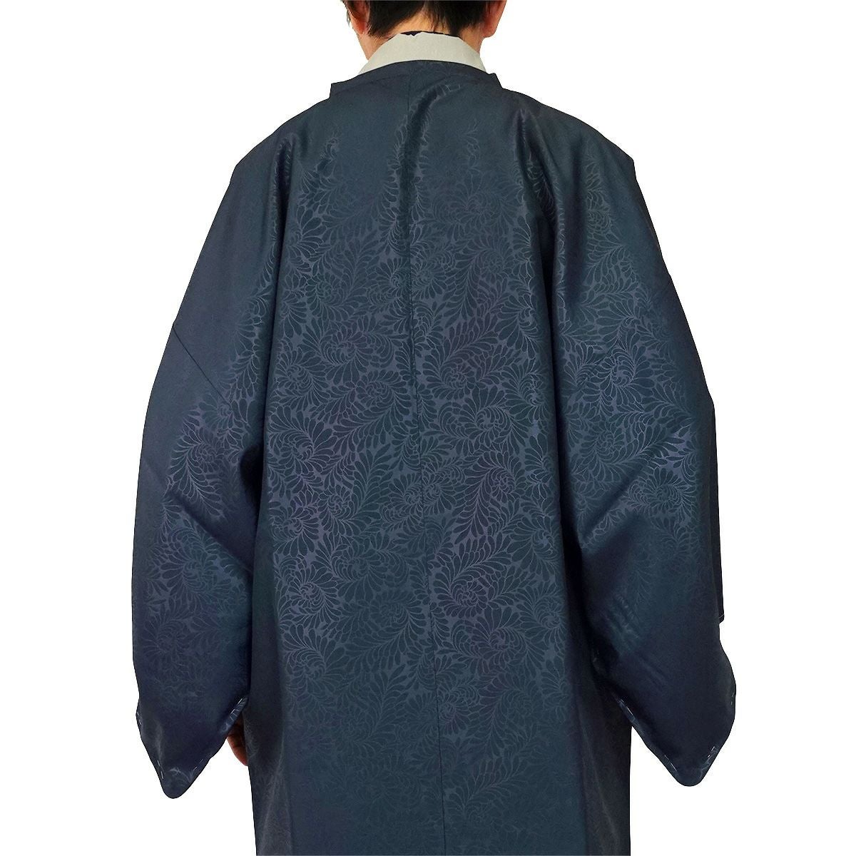 道行コート メンズ エンボス 紬 花 紺