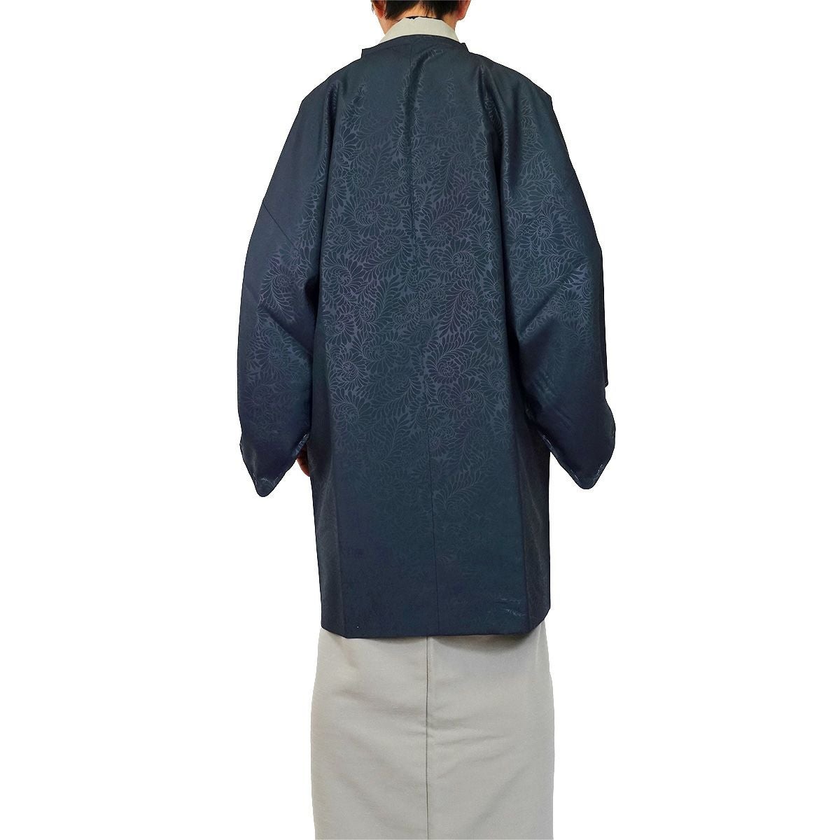 道行コート メンズ エンボス 紬 花 紺