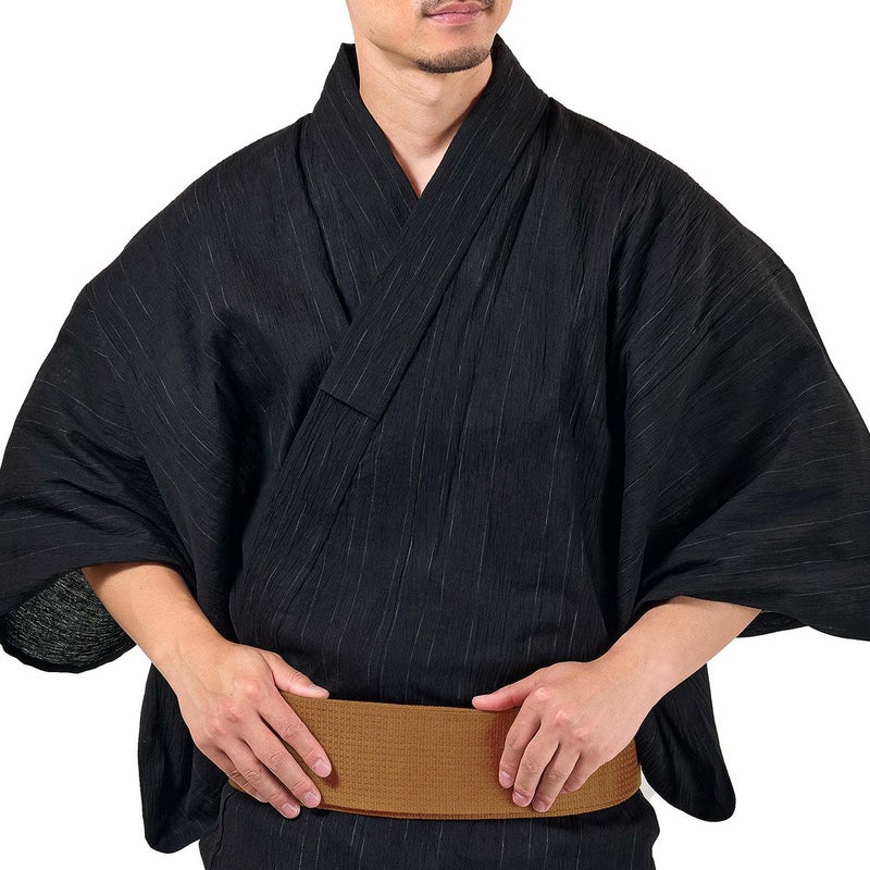 英語ガイドブック付き メンズ浴衣 近江ちぢみ 綿麻