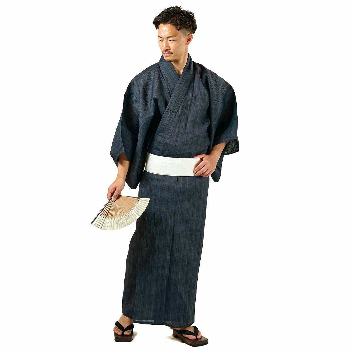 英語ガイドブック付き メンズ浴衣 近江ちぢみ 本麻