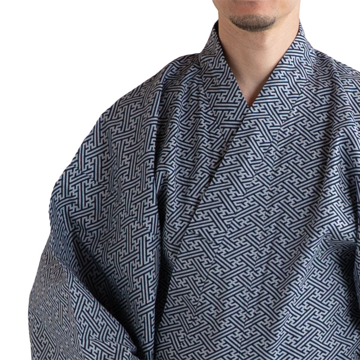 メンズ浴衣 滝流れ 綿 紗綾型 紺グレー