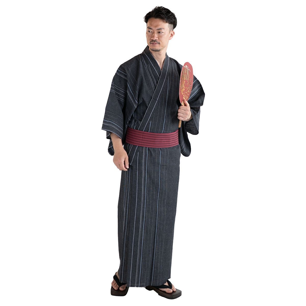 近江ちぢみ綿麻 濃グレー縞