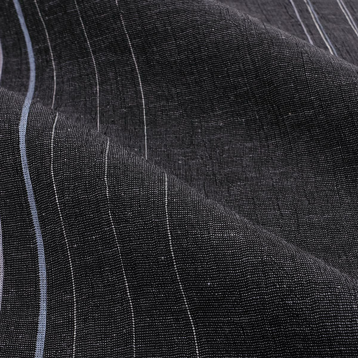 近江ちぢみ綿麻 濃グレー縞
