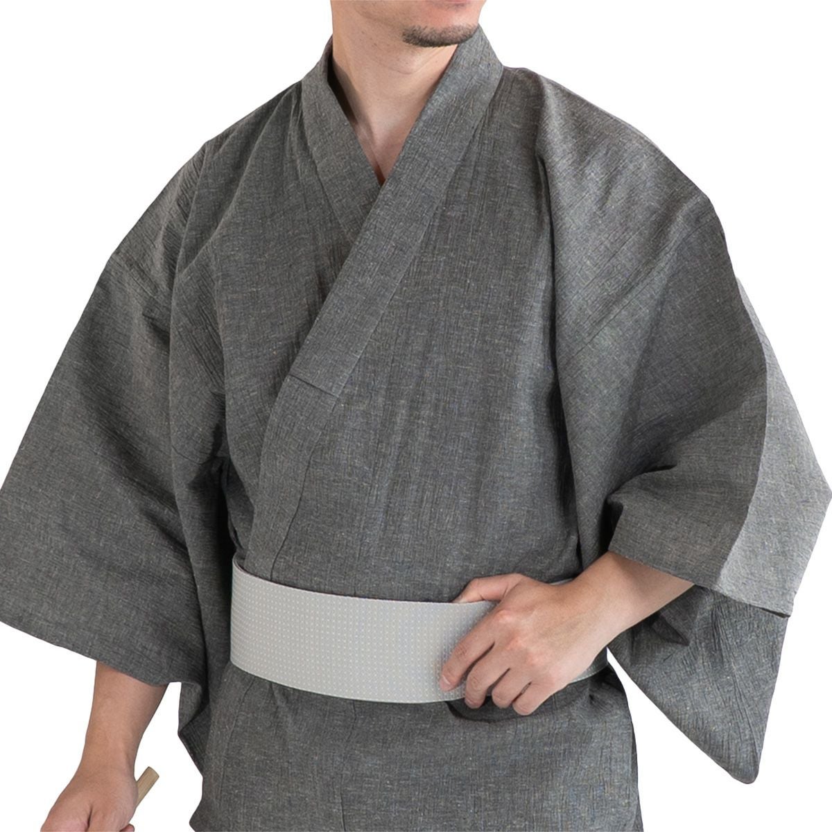 近江ちぢみ綿麻 グレー無地