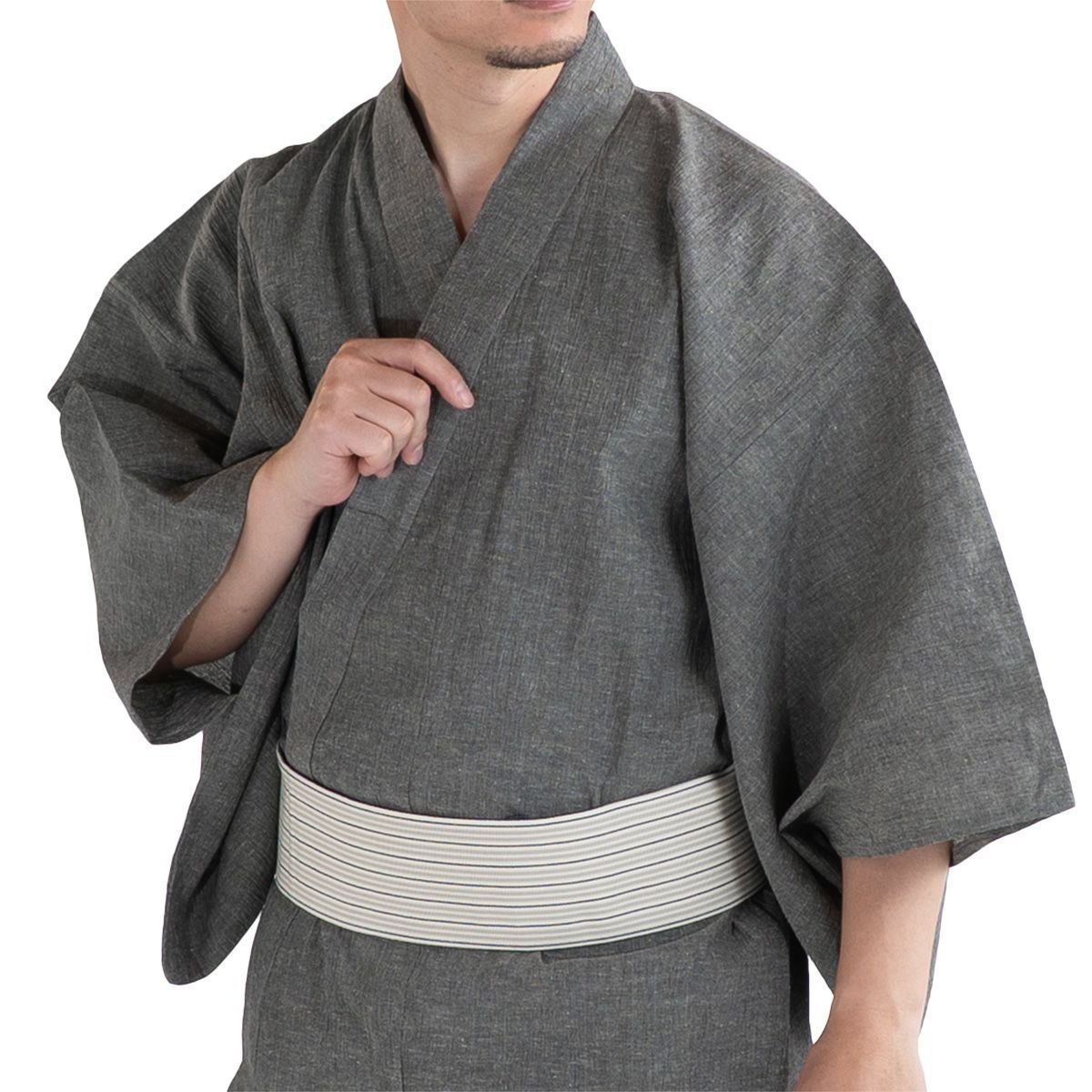 近江ちぢみ綿麻 グレー無地