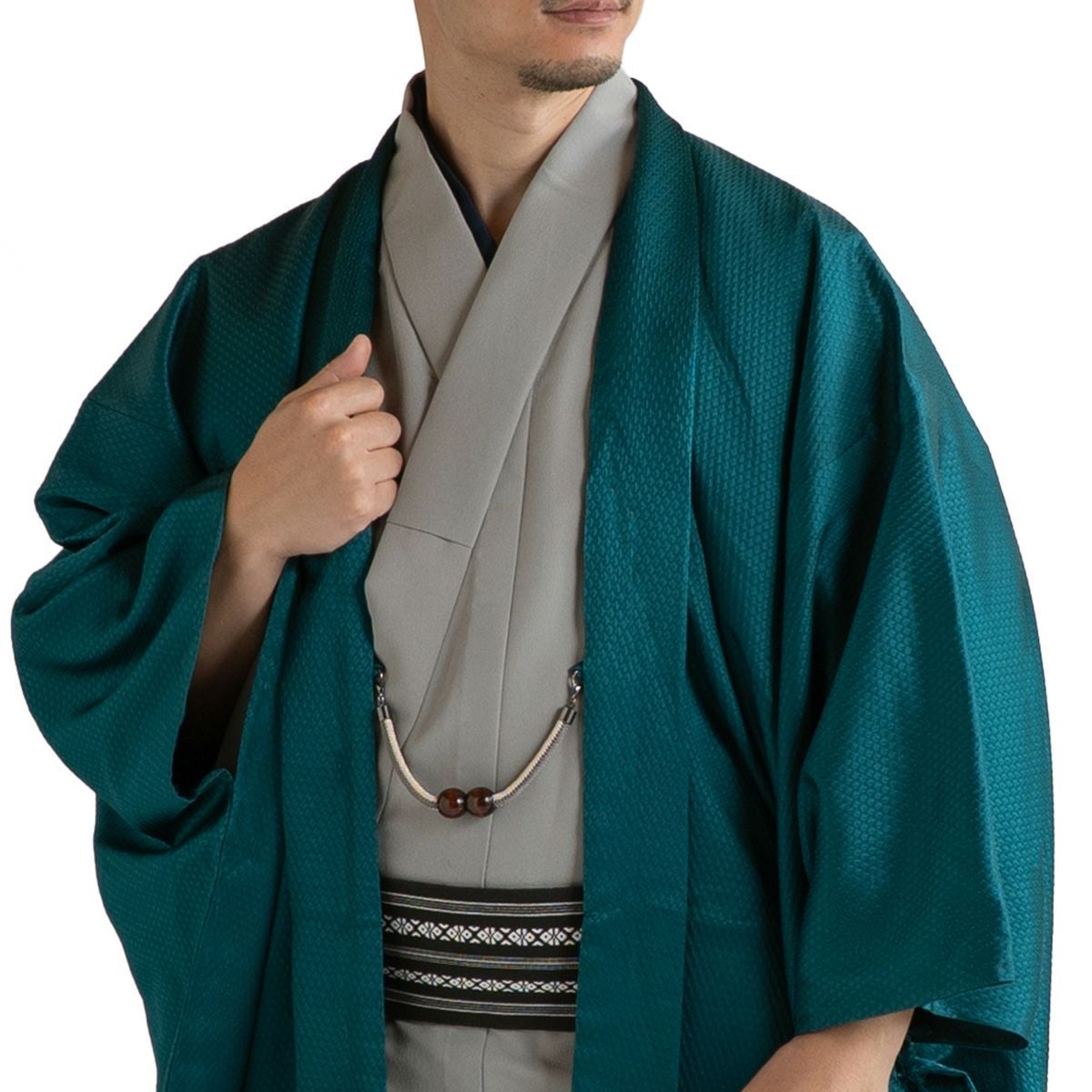 ＜銀の斧＞正絹・男性用袷着物・しつけ付き・さわやか柄・着丈126