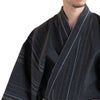 英語ガイドブック付き大人浴衣セット 近江ちぢみ 綿麻 濃グレー縞 （浴衣+白角帯+男締め）