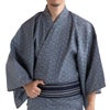 滝流れ 綿 紗綾型 紺グレー M～LL （浴衣+濃紺角帯+腰紐）