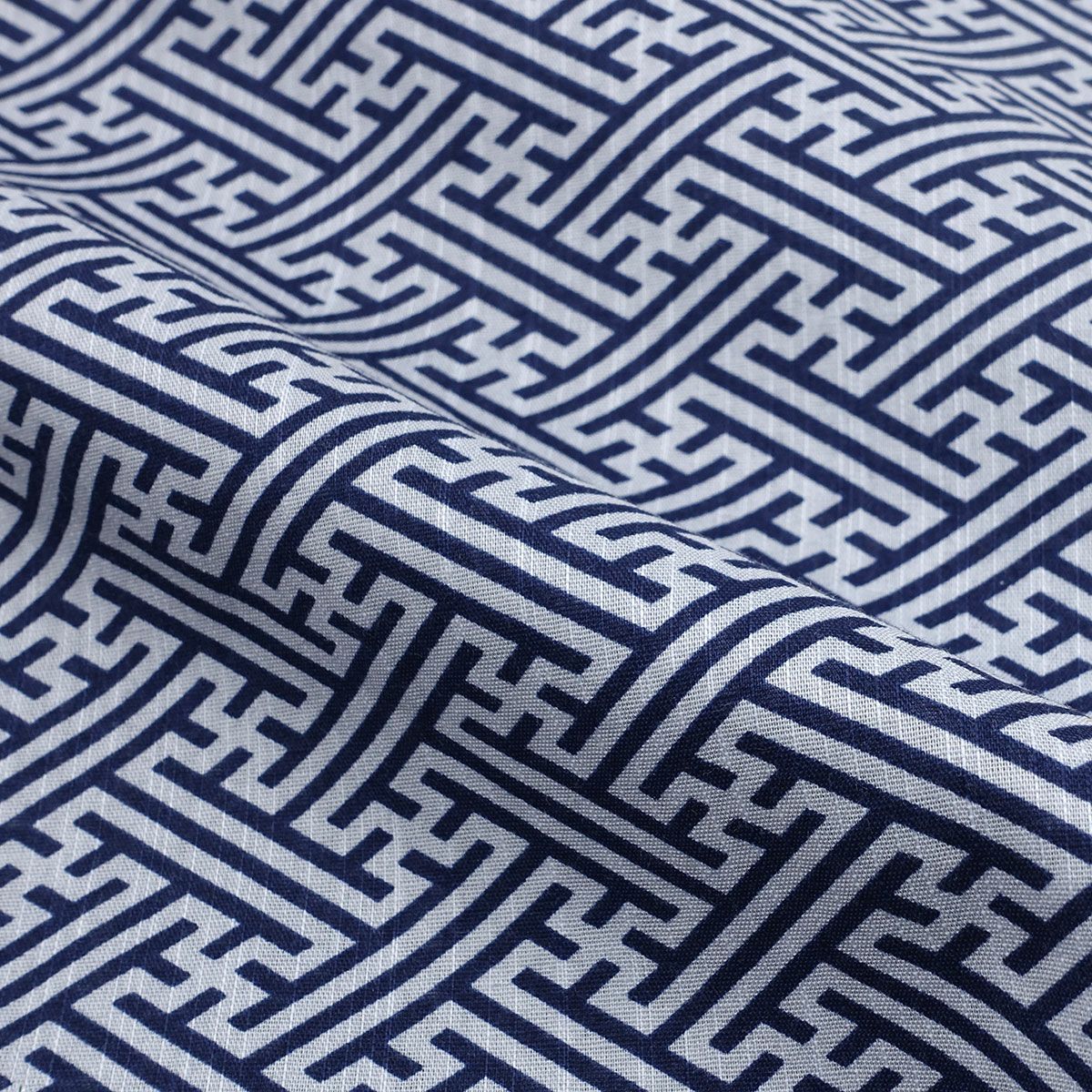 滝流れ 綿 紗綾型 紺グレー M～LL （浴衣+濃紺角帯+腰紐）