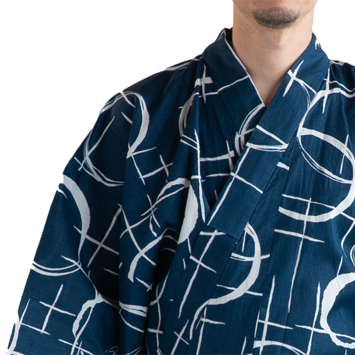 選び抜かれた男の柄 浴衣セット 滝流れ 綿 丸に十字 紺 M～LL （浴衣+グレー角帯+腰紐）