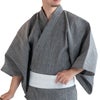 清涼感のある大人浴衣セット 近江ちぢみ 綿麻 グレー （浴衣+グレー縞角帯+男締め）