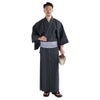 近江ちぢみ 綿麻 濃グレー縞 （浴衣+シルバー兵児帯+男締め）