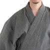 近江ちぢみ 綿麻 グレー無地 （浴衣+黒縞角帯+男締め）