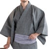近江ちぢみ 綿麻 グレー （浴衣+シルバー兵児帯+男締め）