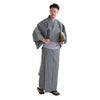 近江ちぢみ 綿麻 グレー （浴衣+シルバー兵児帯+男締め）