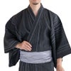 近江ちぢみ 綿麻 濃グレー縞 （浴衣+シルバー兵児帯+男締め）