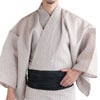 浴衣セット しじら 綿麻 オフホワイト M～LL （浴衣+黒兵児帯+腰紐）