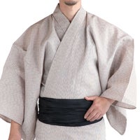 浴衣セット しじら 綿麻 オフホワイト M～LL （浴衣+黒兵児帯+腰紐）