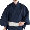 浴衣セット しじら 綿麻 紺 M～LL （浴衣+生成縞角帯+腰紐）