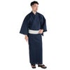 浴衣セット しじら 綿麻 紺 M～LL （浴衣+生成縞角帯+腰紐）