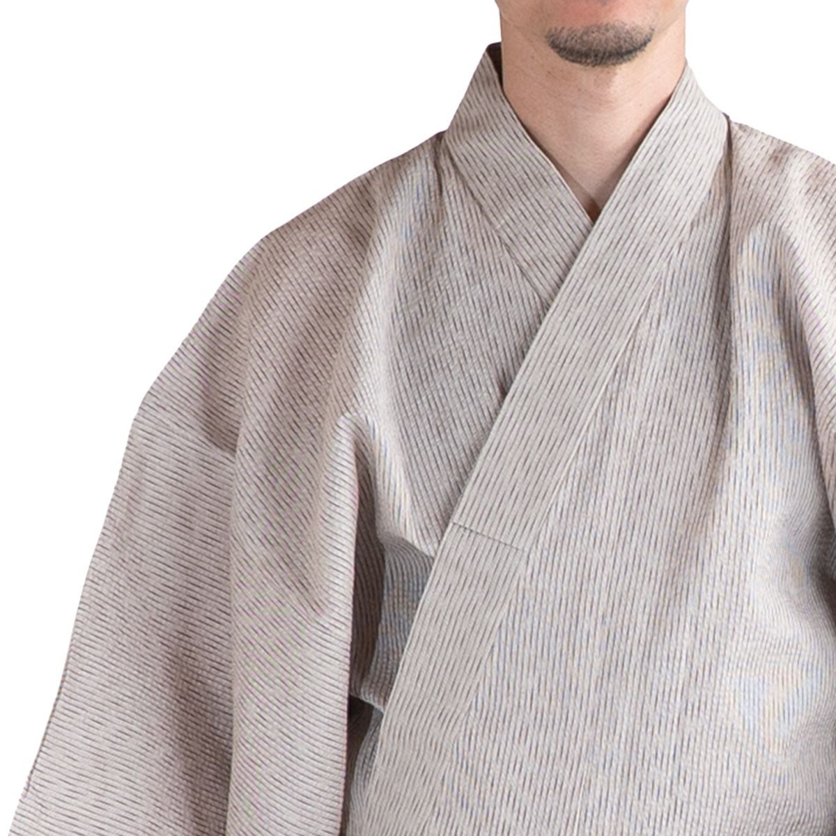 大きいサイズの浴衣セット しじら 綿麻 オフホワイト 3L～5L （浴衣+黒兵児帯+腰紐）