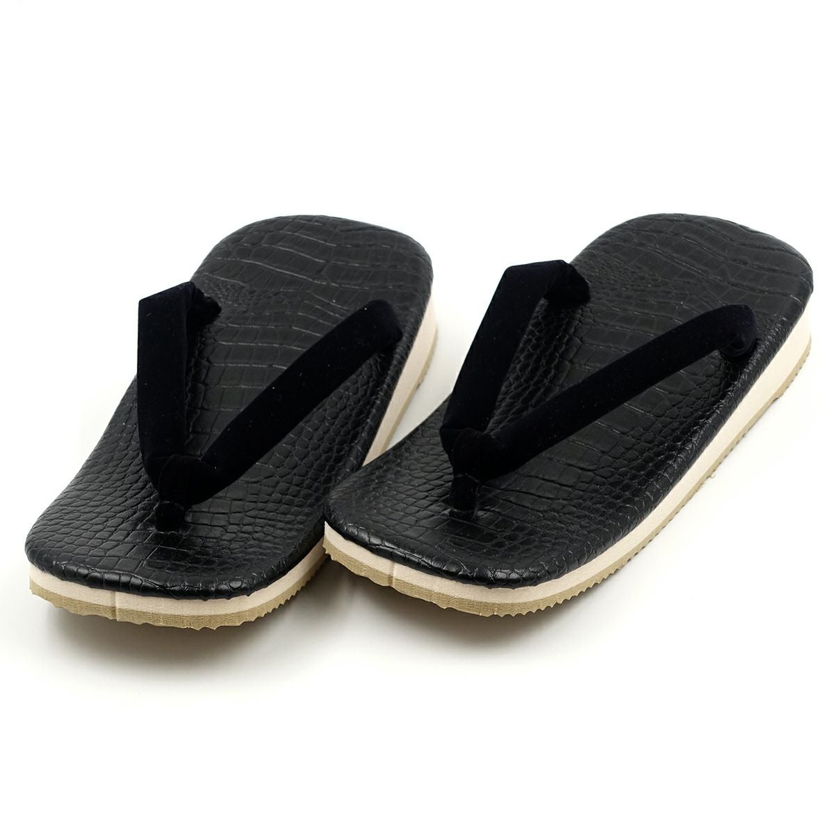 草履 ワニ革風 黒 サンド底