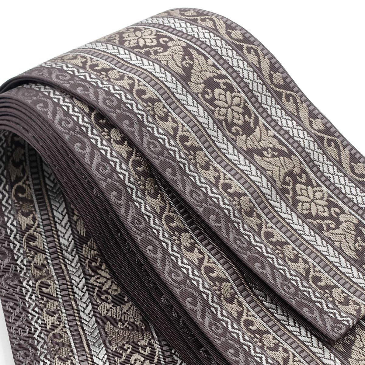 角帯 正絹 博多織物 武士 灰茶