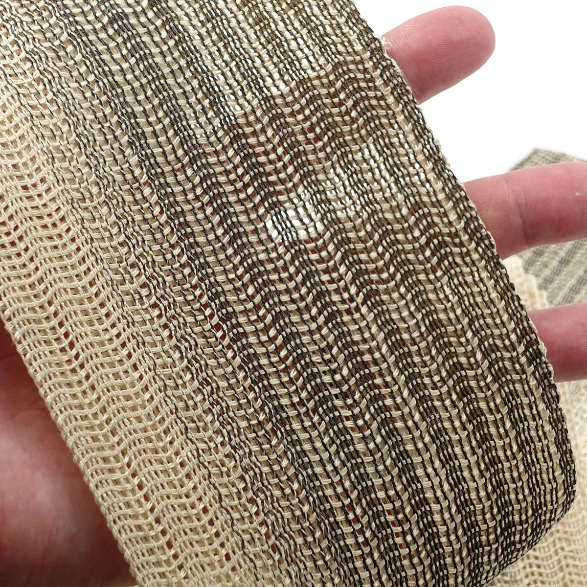 角帯 絹麻 手織り ぼかし 生成×黒