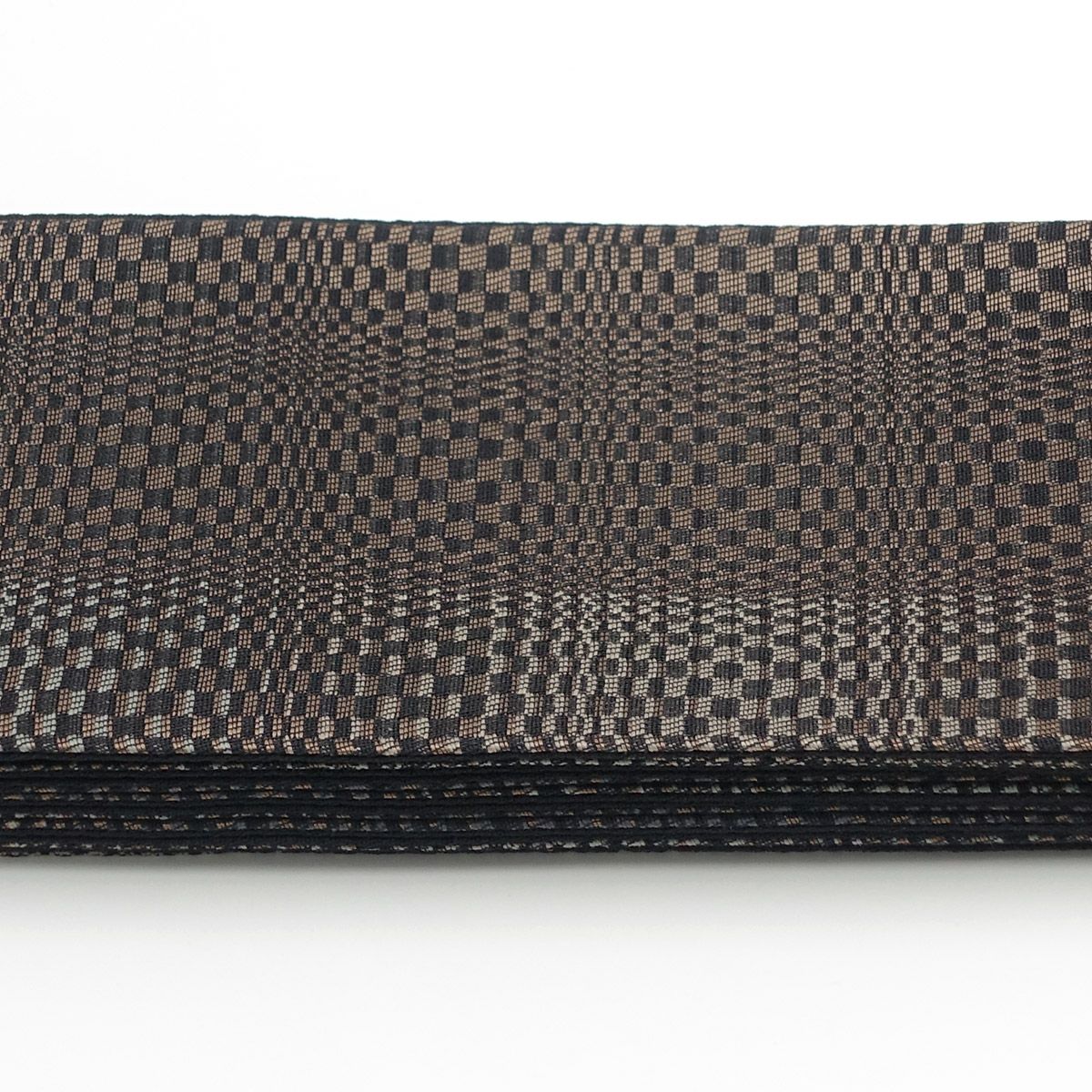 角帯 桐生織 変わり市松 茶×黒