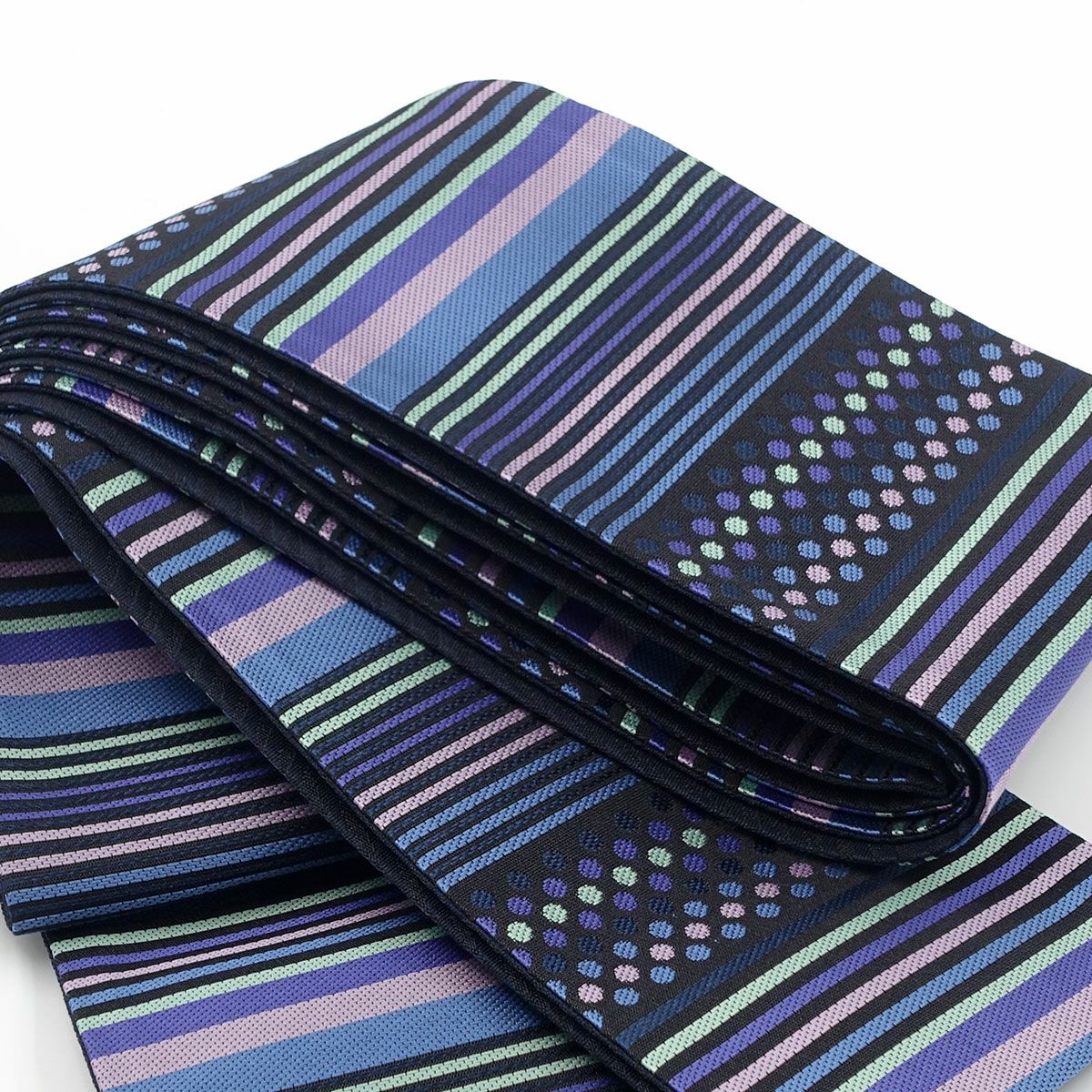 角帯 桐生織 縞 丸 青系