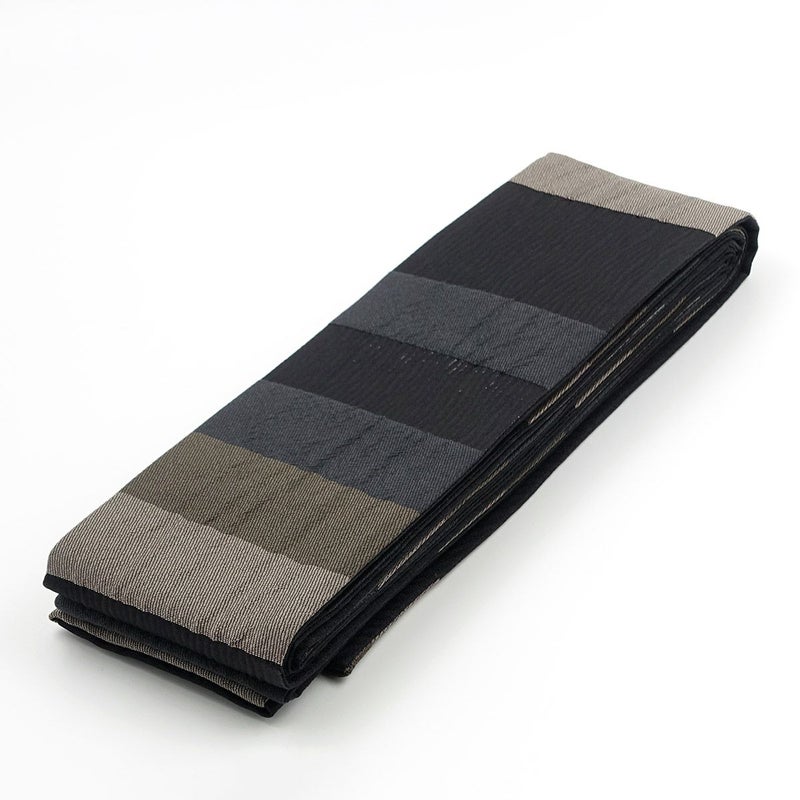 角帯 桐生織 縞 茶×黒