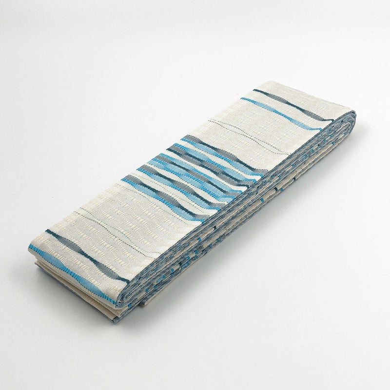 角帯 桐生織 縞 生成 水色