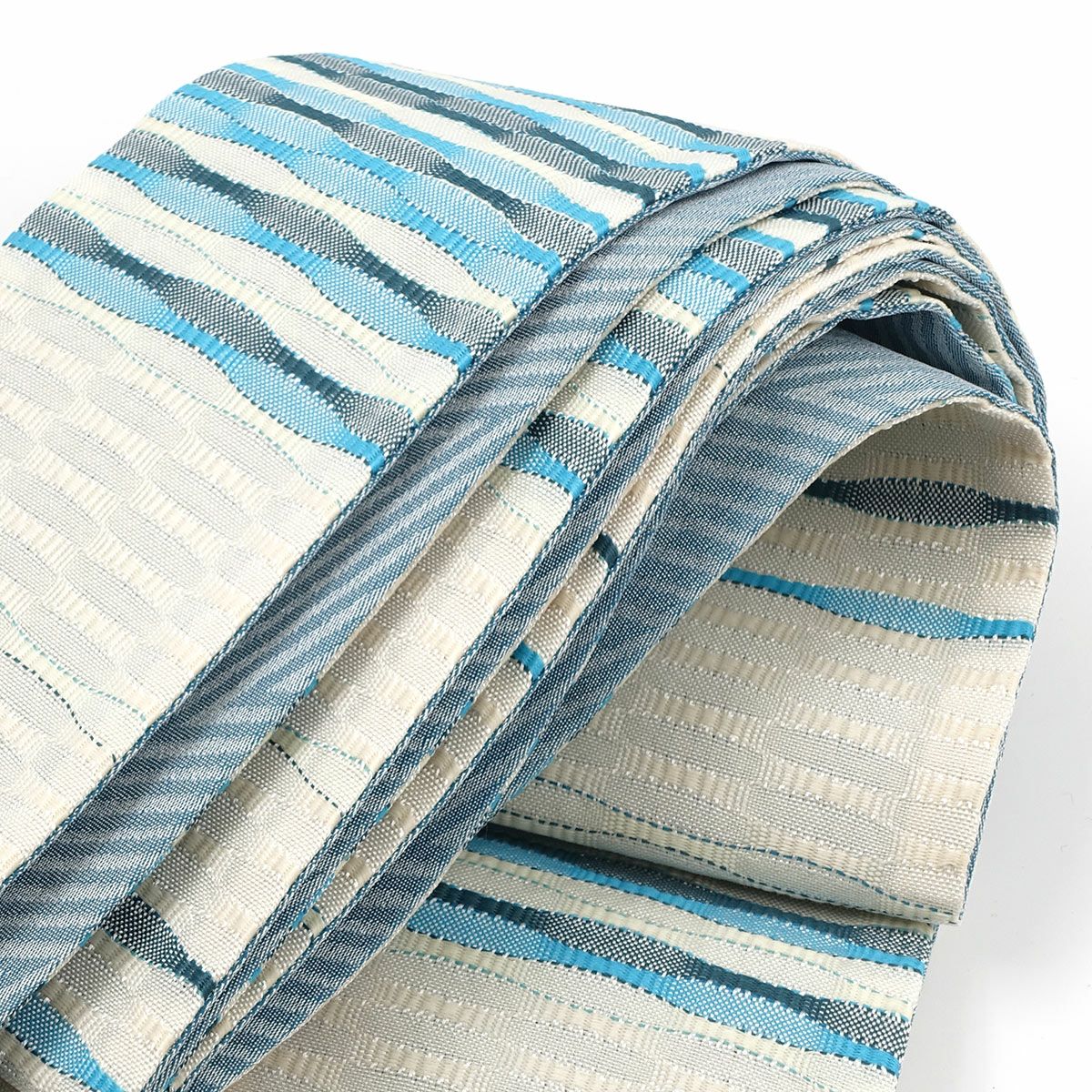 角帯 桐生織 縞 生成 水色